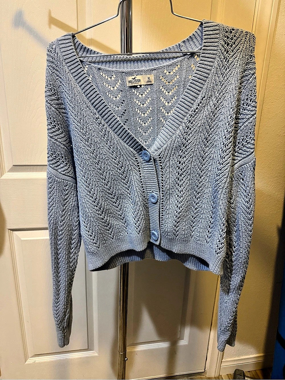 Hollister Easy Open-Stitch Crochet-Style Cardigan Blue XL